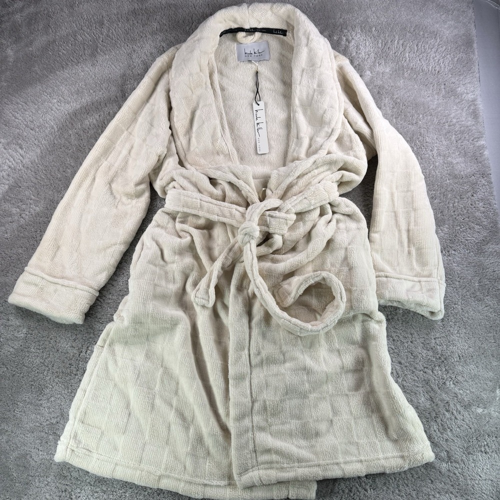 Nicole Miller Robe Womens L XL Whitecap Gray Plush Fleece Bathrobe Belted NWT